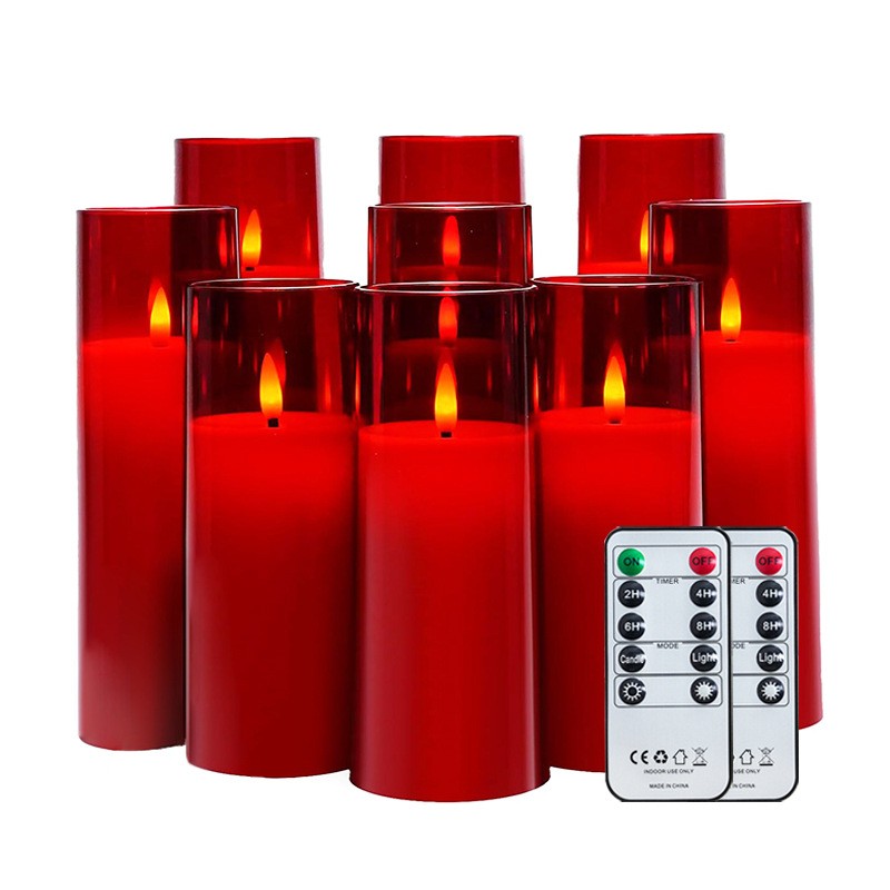 Acrylic LED Candle in Cup – Red Electronic Flameless Tealight for Christmas Party String Lights, Western Dining Table & Home Accent