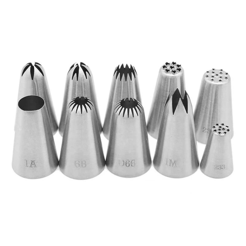 Stainless steel piping nozzle set 10-piece standing upright cluster