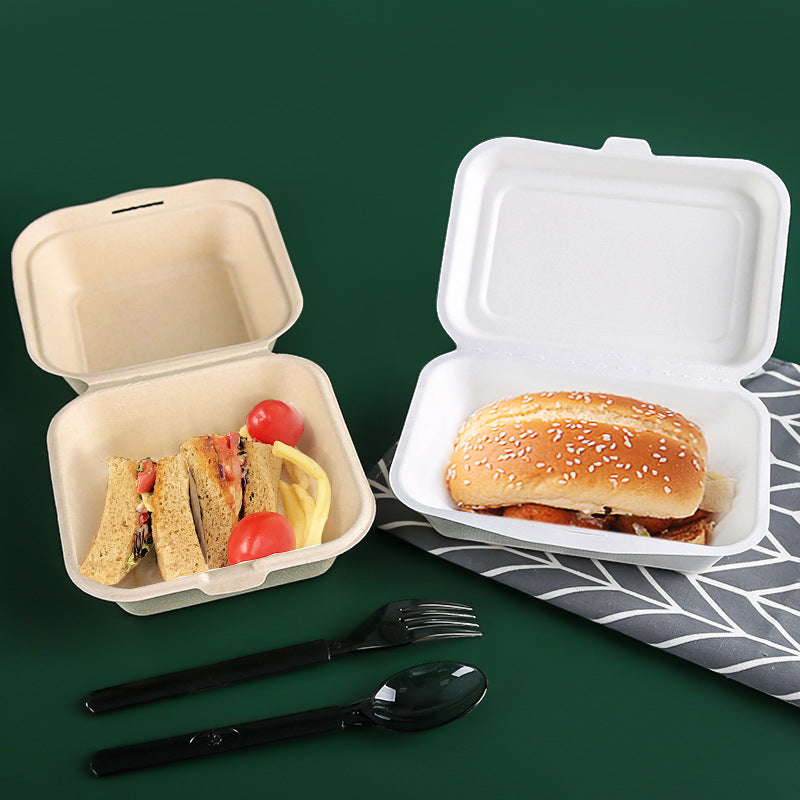 Biodegradable pulp clamshell box open containers for burger and takeout food serving