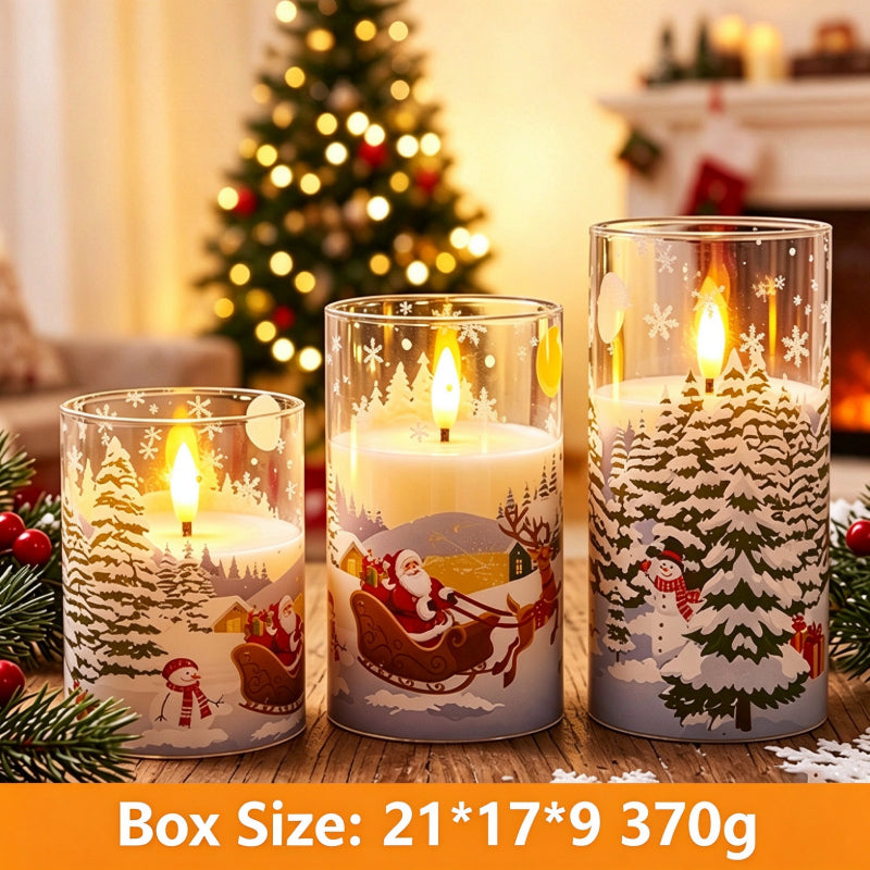Printed LED candle Christmas Santa reindeer 3-piece set box