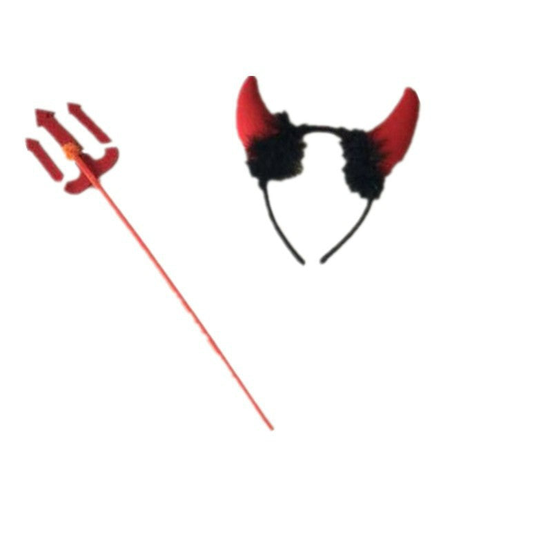 Feather angel wings red devil horns and fork