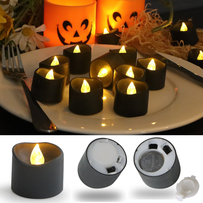 ๐ฏ๏ธ Black Plastic LED Flameless Tea Light | Halloween Home Decor | Battery Operated Flickering Candle