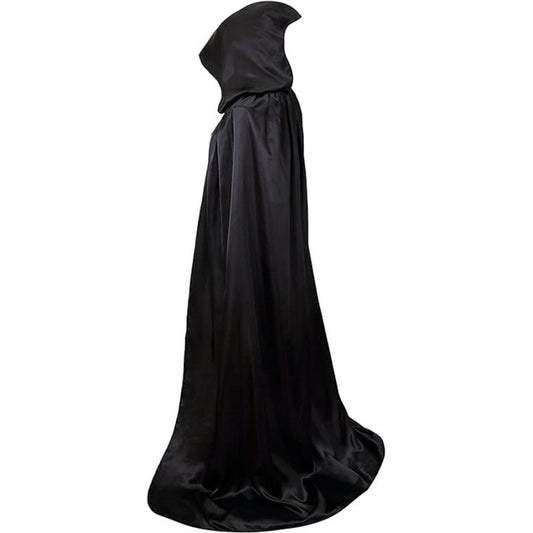 Adult & Child Black Cosplay Cape – Satin Medieval Wizard Cloak, Grim Reaper Costume for Halloween Party & Stage Performance