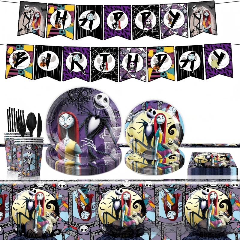 Spooky Night Halloween Party Set – Disposable Plates, Cups & Bunting Banner for Haunted House, Themed Celebration & Tableware (7″/9″ Plates, Cups, Napkins, Tablecloth, Bunting, Backdrop, Gift Bags, Black Cutlery & Straws, Poster)