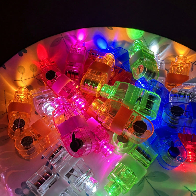 LED finger light bulk assorted glowing pile top view