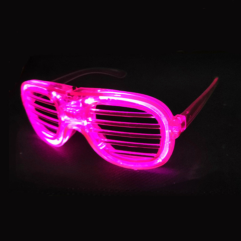 LED shutter glasses hot pink illumination angled perspective view
