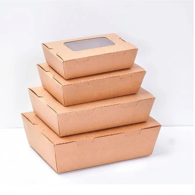 Kraft window lunch box stacked tiers across sizes