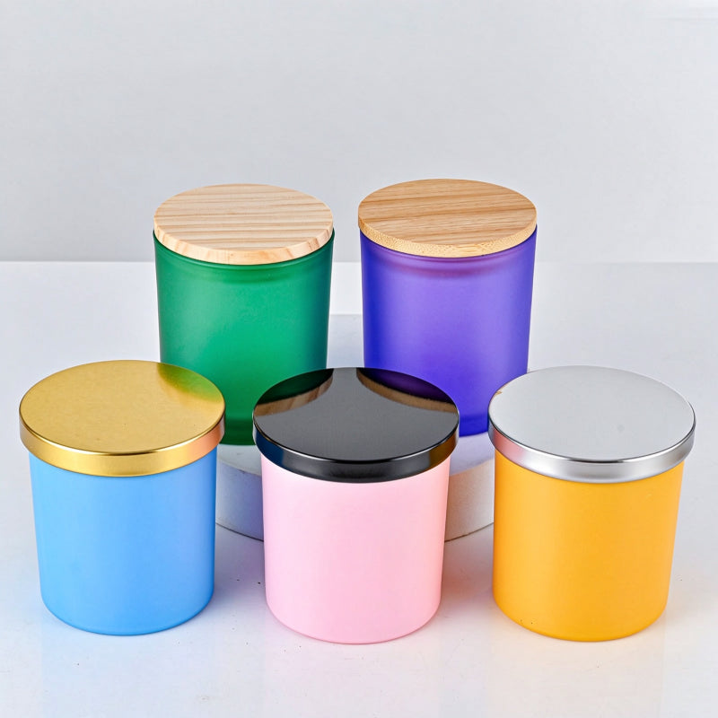 Glass candle vessel cluster display with fitted assorted lids
