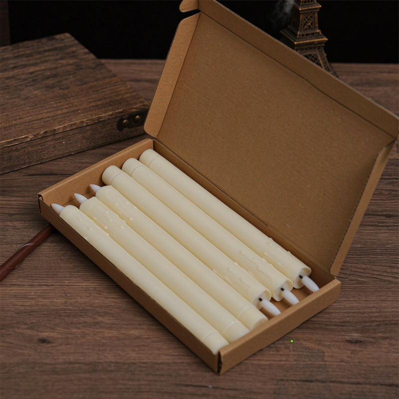 Dripping wax LED taper candle ivory six pack carton