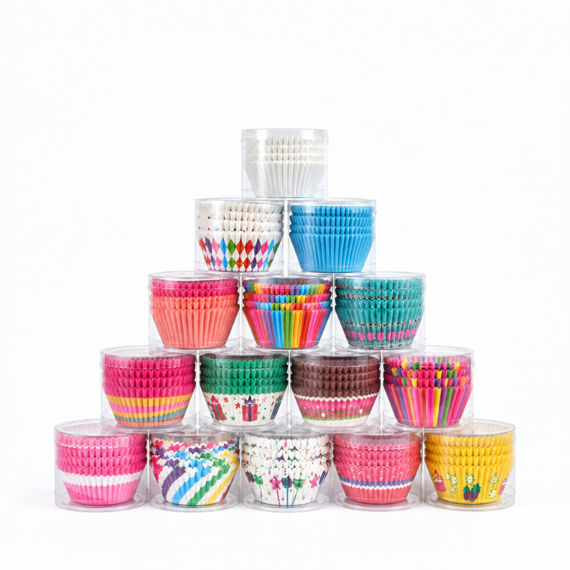 Wholesale metallic foil and greaseproof cupcake cases - Multi-tier pyramid stack display