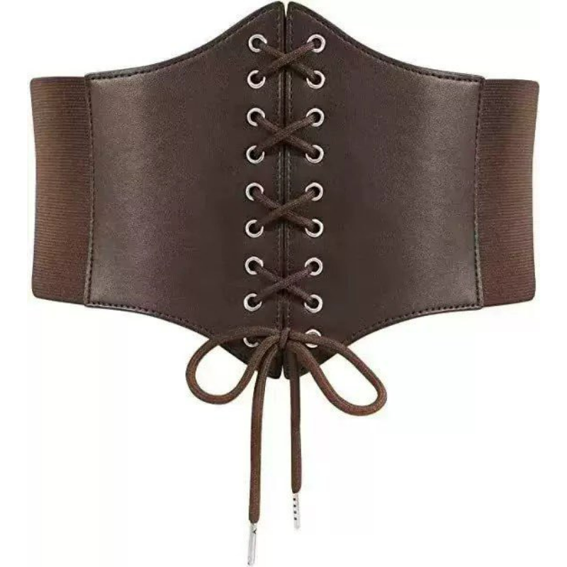 Medieval coffee brown faux leather lace up elastic corset belt