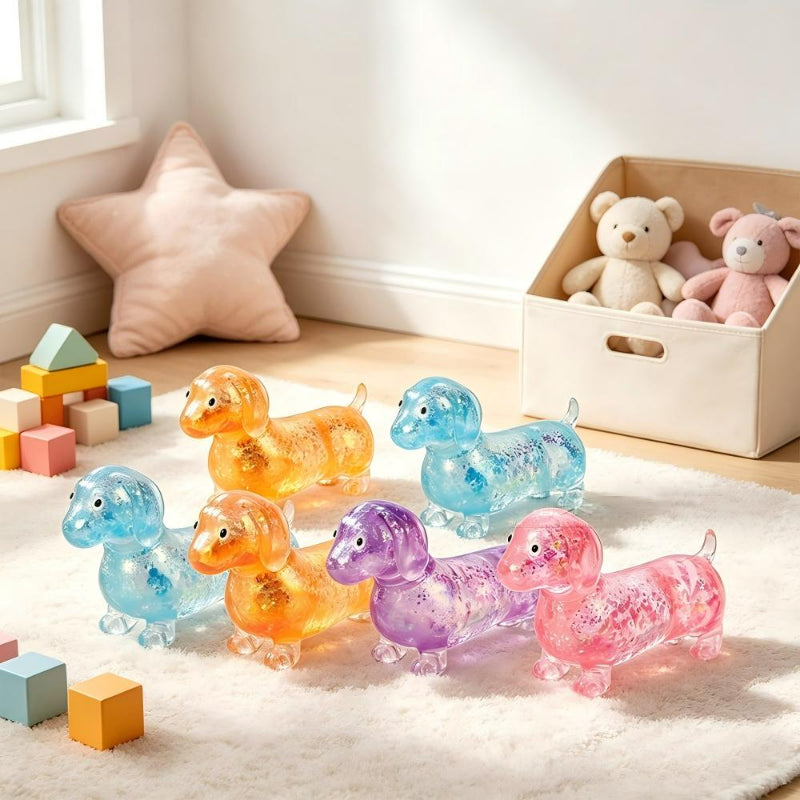 Dachshund squishy toy bulk assortment multi-piece display