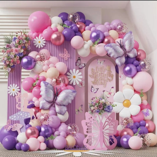 Butterfly Balloon Garland Kit – Pink Purple Pastel Latex Arch Set with Foil Butterfly, Birthday Party Decor for Girls, Wedding & Bridal Shower