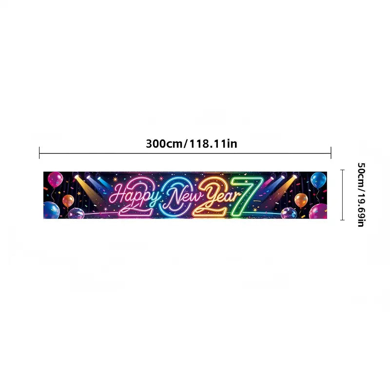Pre-Lit 2027 NYE Photo Backdrop Banner – Long Fabric Bunting with Integrated Lights, Perfect Fence & Wall Decoration for New Year‘s Eve