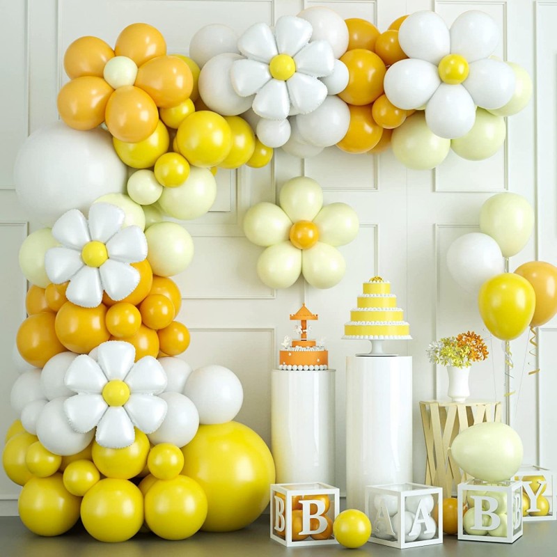 Macaron Balloon Garland Kit with Daisy Flowers – Pastel Latex Balloons & Donut Popsicle Themed Decor for Birthday, Wedding, Bridal Shower & Party Arch