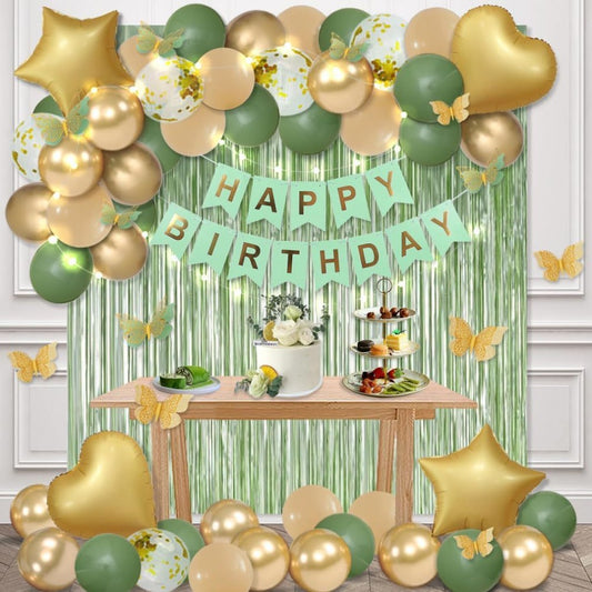 Happy Birthday Banner & Balloon Decoration Set – Fringe Curtain Backdrop, Foil Letter Balloons & Garland for Party Scene Setup