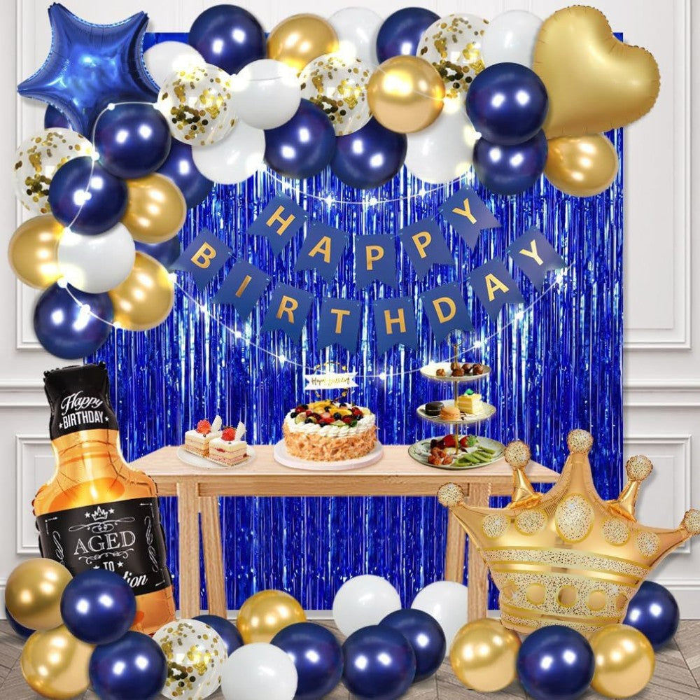 Happy Birthday Banner & Balloon Decoration Set – Fringe Curtain Backdrop, Foil Letter Balloons & Garland for Party Scene Setup