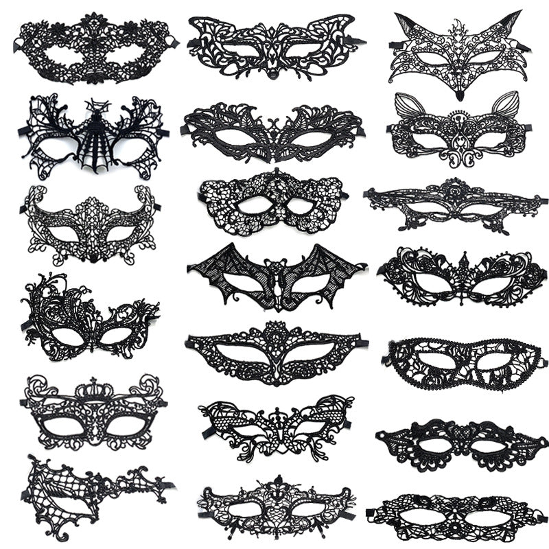 Venetian lace mask twenty-piece assorted collection arranged in rows