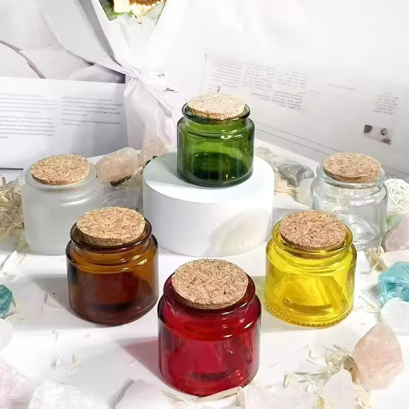 100ml 200ml Amber, Green & Clear Glass Candle Jars with Cork Lids – DIY Candle Making Vessels, Multipurpose Storage Containers (D6.5xH6.5cm)