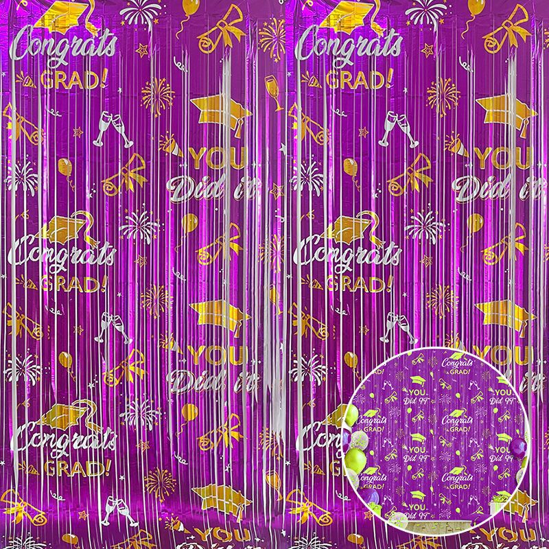 Graduation Tinsel Curtain | Printed Bachelor Hat Fringe Door Backdrop | Party Decoration