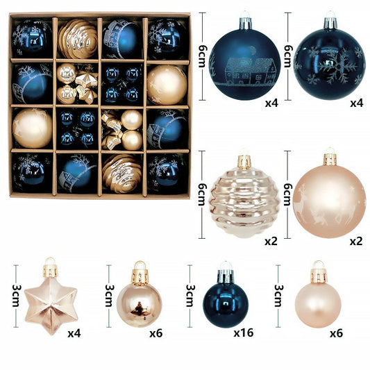 44Pcs Christmas Ball Set – Plated Plastic Ornaments, Painted & Shaped Baubles, 6cm for Tree & Holiday Decor