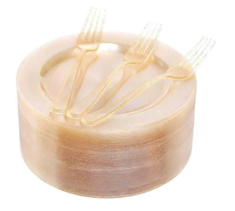 Disposable PS Dinner Plates 6-10.25 Inch - Gold Rim, Food Grade & Rose Gold Finish