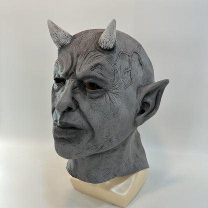 Gray horned devil Halloween latex mask