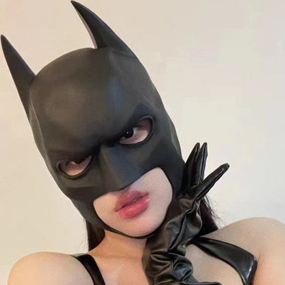 Black bat hood Halloween latex mask