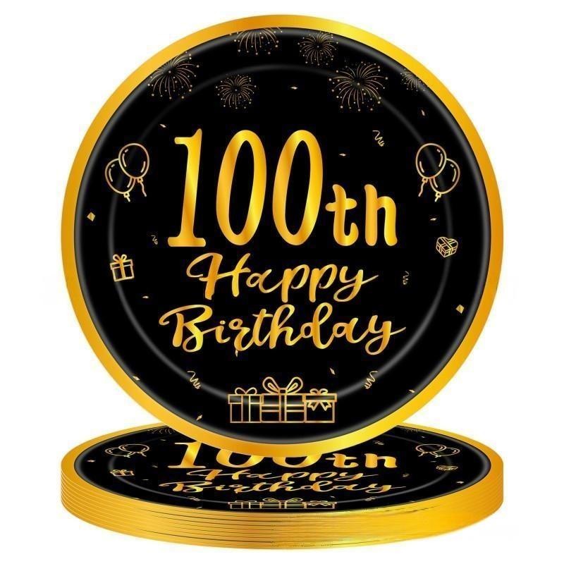 Black & Gold Birthday Party Supplies – Disposable Plates, Napkins, Cups & Tablecloth Set for Baby Boy or Girl Themed Celebration