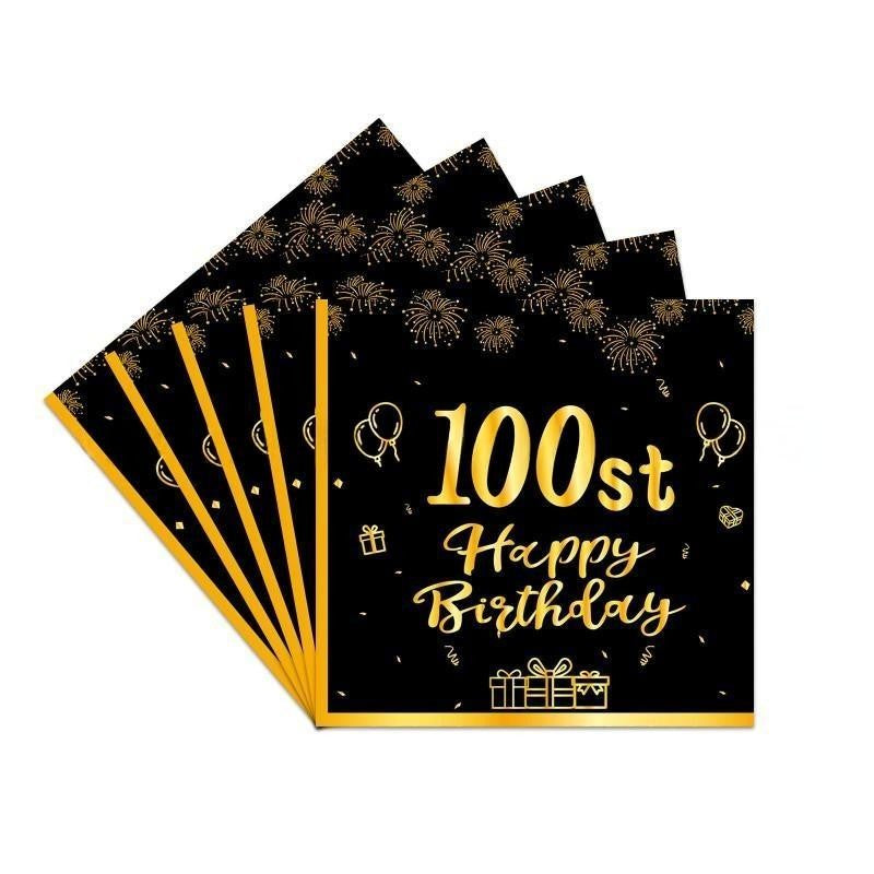 Black & Gold Birthday Party Supplies – Disposable Plates, Napkins, Cups & Tablecloth Set for Baby Boy or Girl Themed Celebration