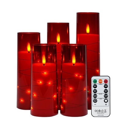 Acrylic LED Candle in Cup – Red Electronic Flameless Tealight for Christmas Party String Lights, Western Dining Table & Home Accent