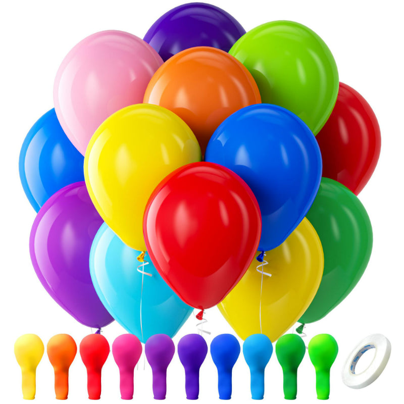 Latex balloons in rainbow assorted colors with ribbon 100-pack