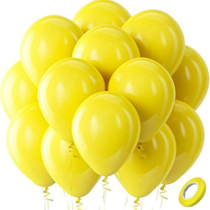 Latex balloons in sunshine yellow with ribbon 100-pack
