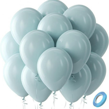 Latex balloons in misty haze blue with ribbon 100-pack
