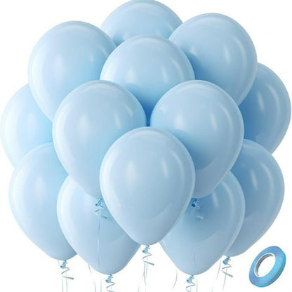 Latex balloons in baby light blue with ribbon 100-pack