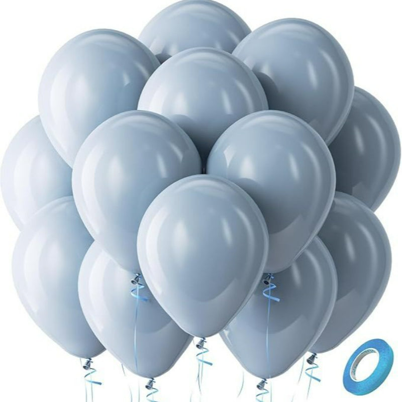 Latex balloons in slate grey blue with ribbon 100-pack