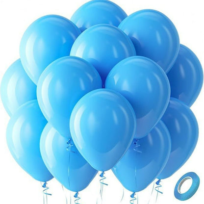 Latex balloons in sky blue with ribbon 100-pack