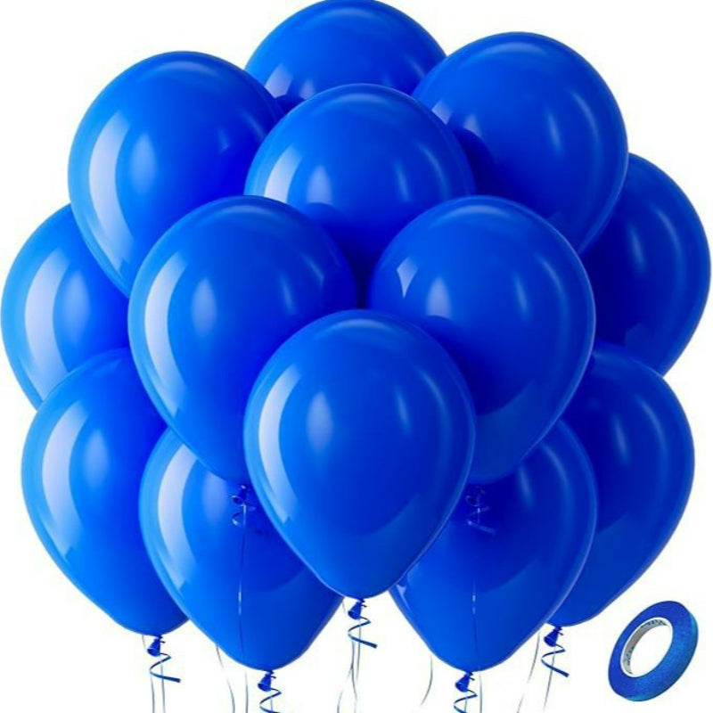 Latex balloons in royal blue with ribbon 100-pack