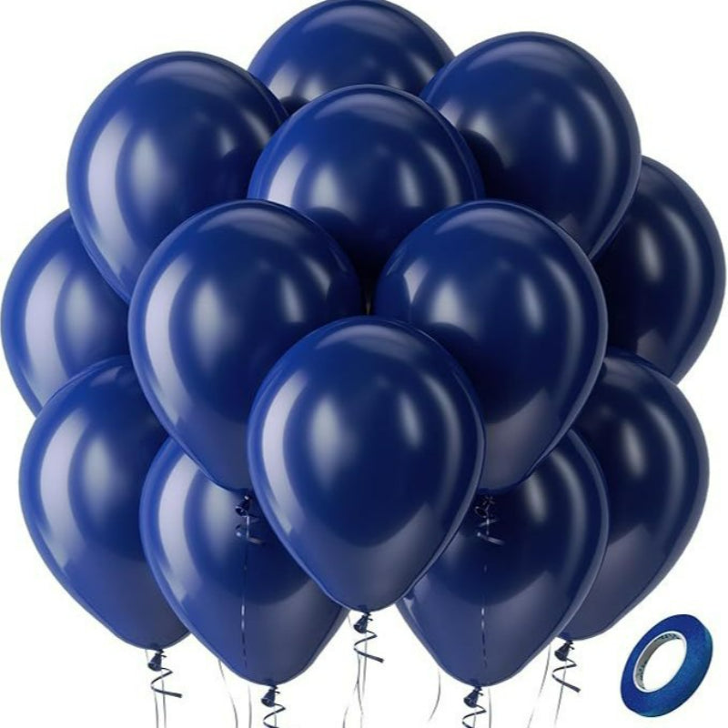 Latex balloons in deep navy blue with ribbon 100-pack