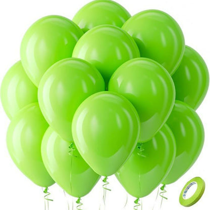 Latex balloons in lime green with ribbon 100-pack
