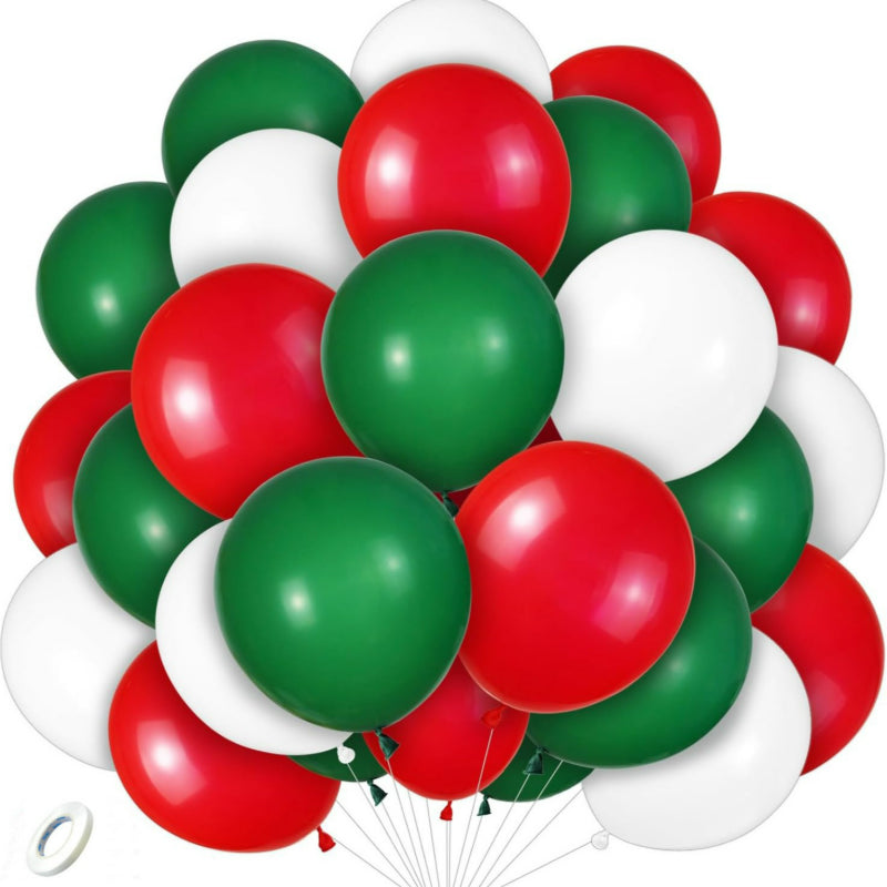 Latex balloons in holiday red and green mix with ribbon 100-pack