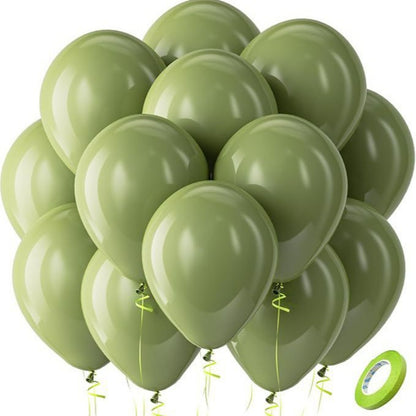 Latex balloons in sage grey green with ribbon 100-pack