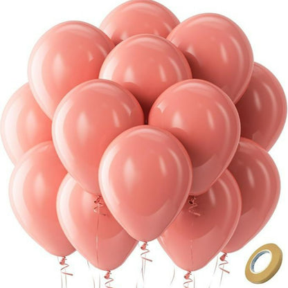 Latex balloons in dusty rose mauve with ribbon 100-pack