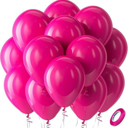 Latex balloons in hot rose pink with ribbon 100-pack