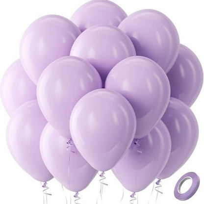 Latex balloons in soft lavender with ribbon 100-pack