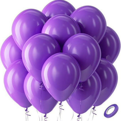 Latex balloons in vibrant purple with ribbon 100-pack