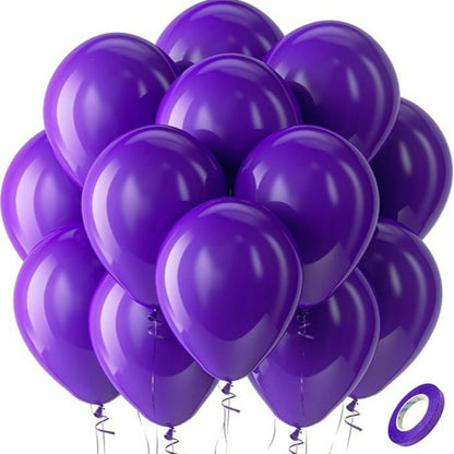 Latex balloons in deep violet purple with ribbon 100-pack
