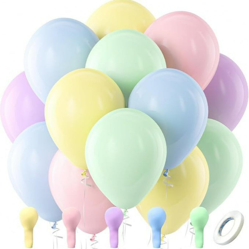 Latex balloons in pastel macaron assorted colors with ribbon 100-pack