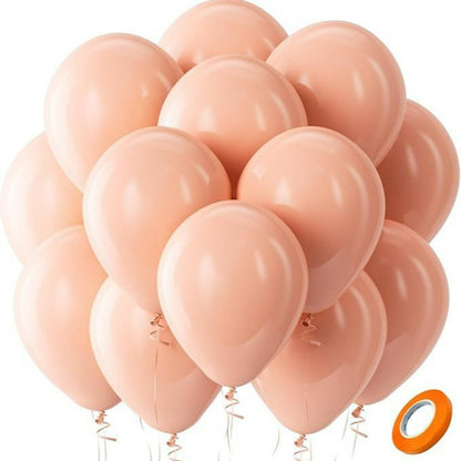 Latex balloons in coral peach orange with ribbon 100-pack