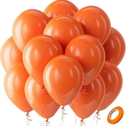 Latex balloons in bright orange with ribbon 100-pack